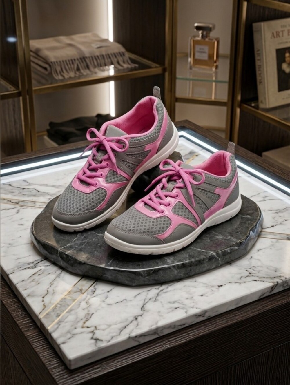 Women's Gray & Pink Lightweight Athletic Sneakers